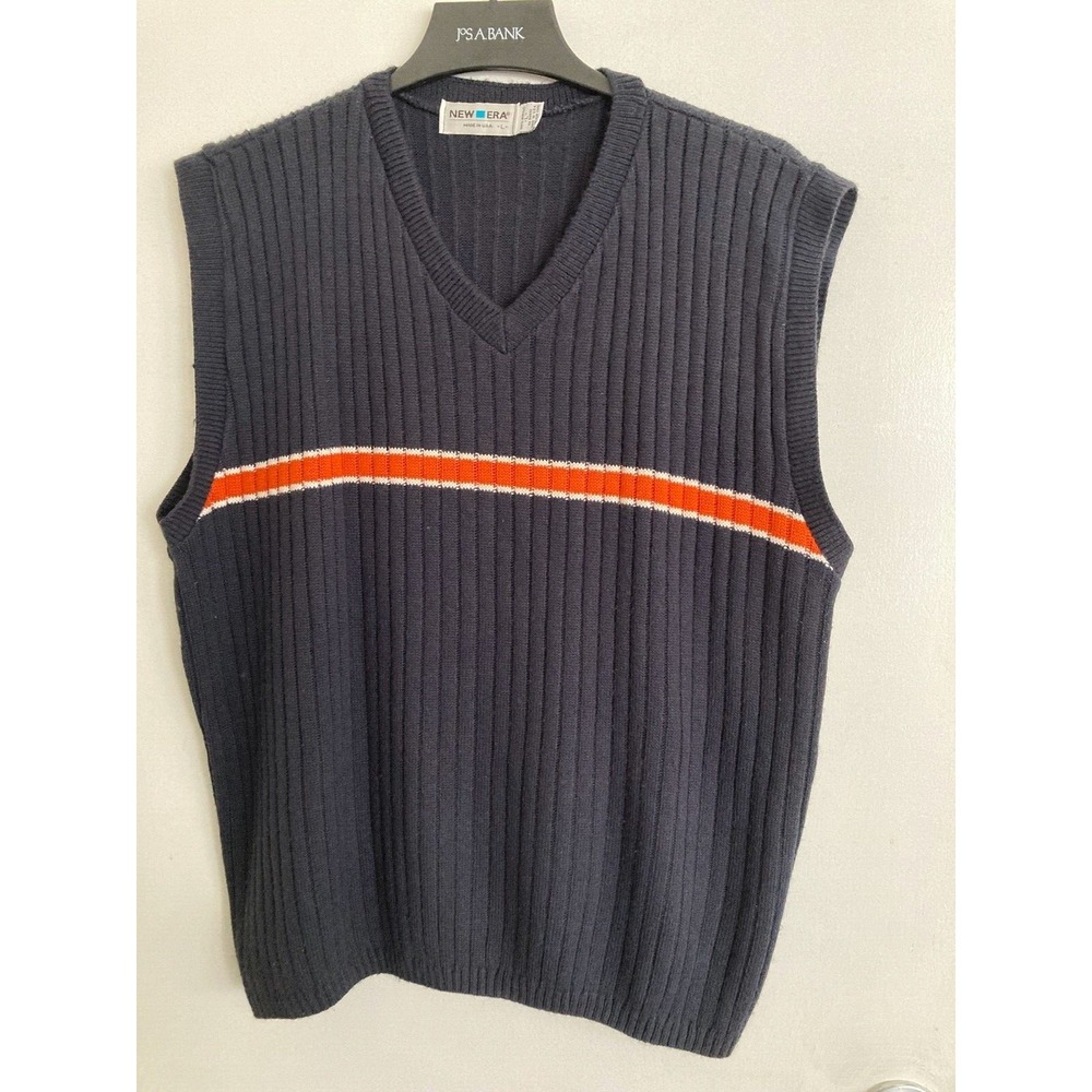 Vintage New Era Men's Sweater Vest Blue Large Acrylic Ribbed USA #455